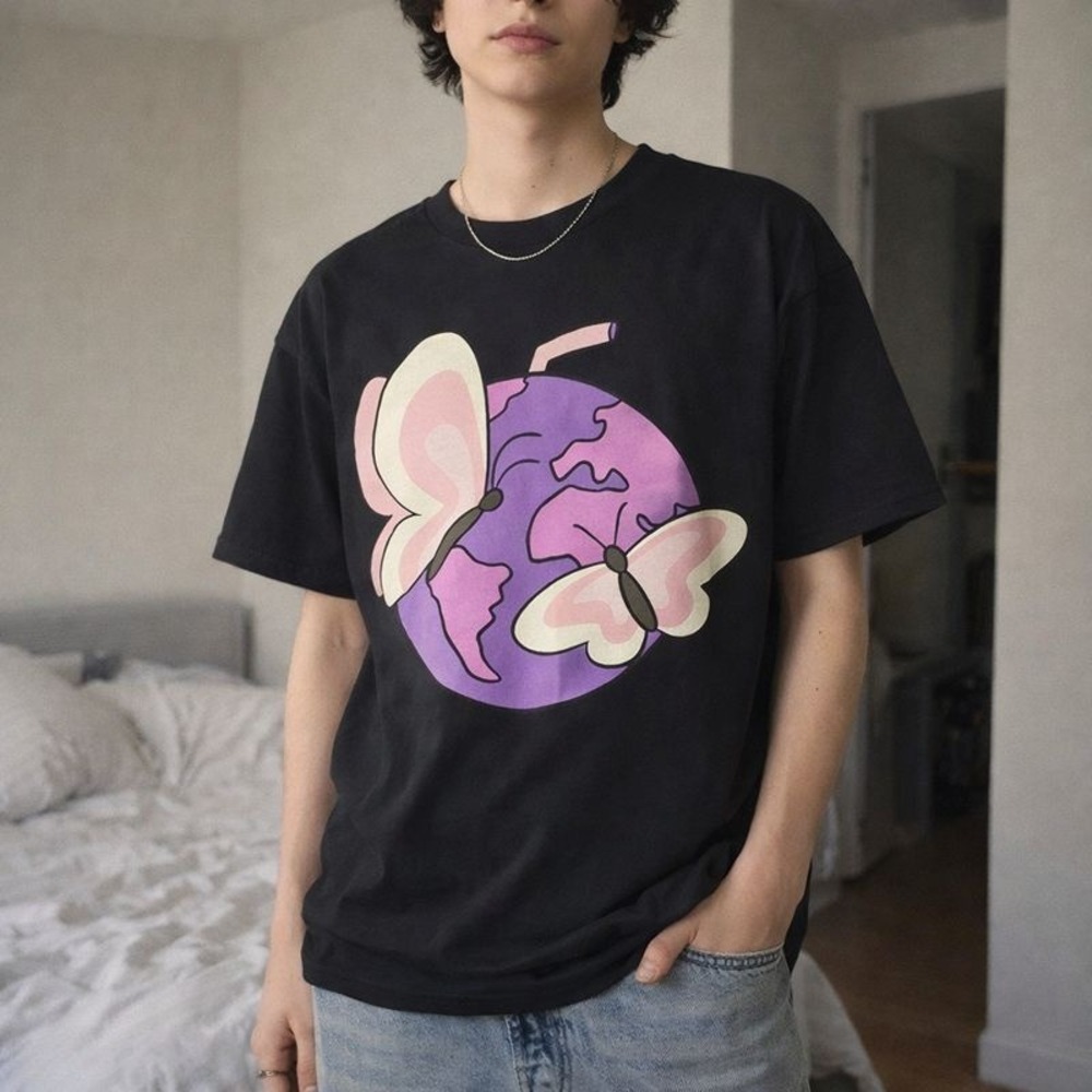 999 Juicy World Butterfly RMOY Earth Graphic Tee‎ Shirt Purple Black Size Medium